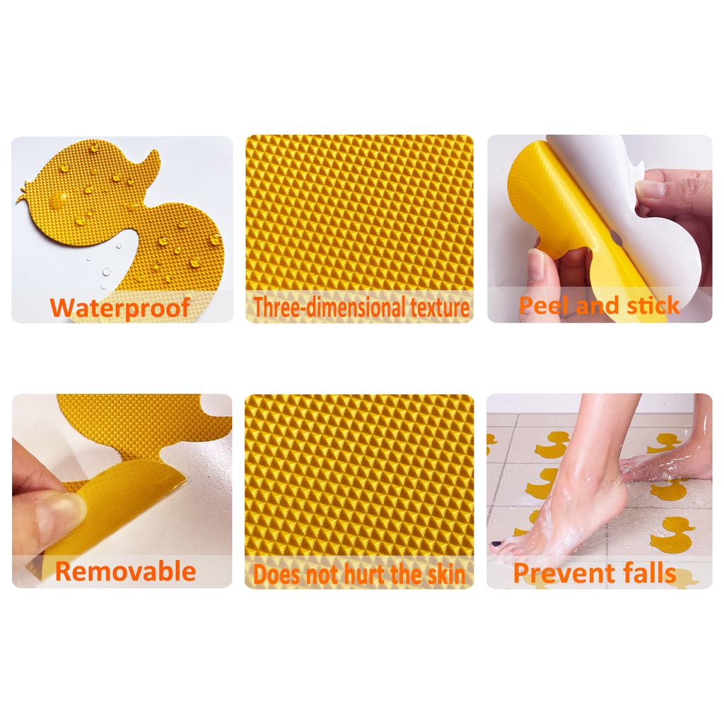 12pcs Duck Design Anti-slip Shower Tread Sticker Bathtub Non-slip Tape For Children's Floor Stairs Steps Bathroom