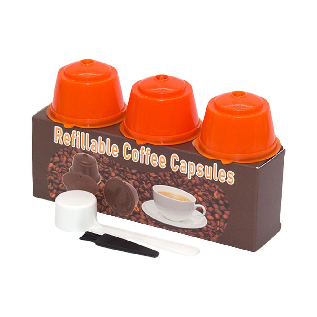 Set aus 3 wiederbefüllbaren Kaffeepads-Filtern inklusive Reinigungsbürste und Löffel Optionale Farbe für Kaffeeliebhaber Geschenk