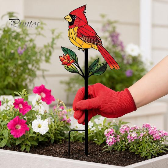 Elegant Yard Decoration Posts Metal Bird Garden Stake Decor, Weather Resistant Printed Flat Art Ornament, Rustproof Planter Non-fading Pot Insert for