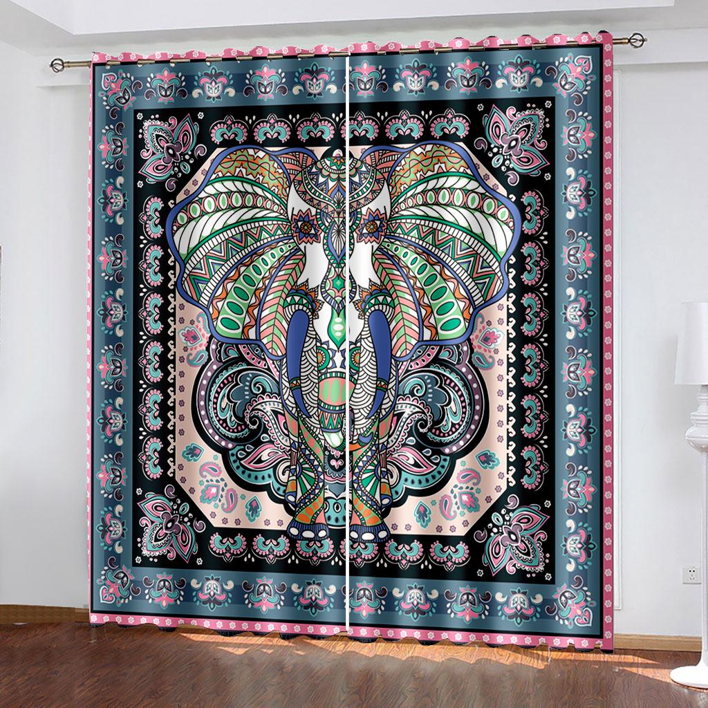 

Тканые шторы с принтом «Богемский слон» Две независимые шторы слева и справа Плотные шторы для спальни 132cmx160cm