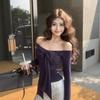Xiaoxiangfeng Bow Long-sleeved T-shirt Women's Autumn and Winter Pure Desire One-word Shoulder Fishbone Top High-end Bottoming Shirt Inner