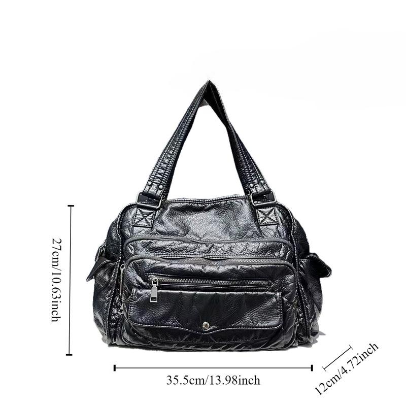 Ladies Y2K Spice Girl Washed Shoulder Bag Large Capacity Wasteland Front Pocket Tote Bag