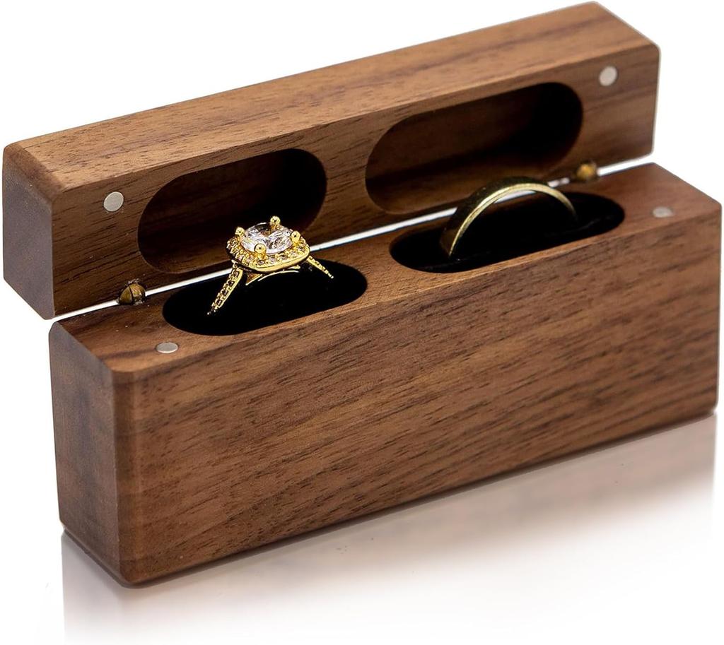 MUUJEE Double ring box - Slim wooden ring box for wedding ceremony proposal ring bearing box - Anniversary birthday gift ideas B