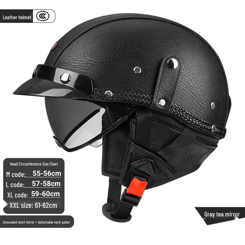 3C Certified Retro Leather Electric Motorcycle Half Helmet with Detachable Neck Guard for Men and Women - Model AF-R09