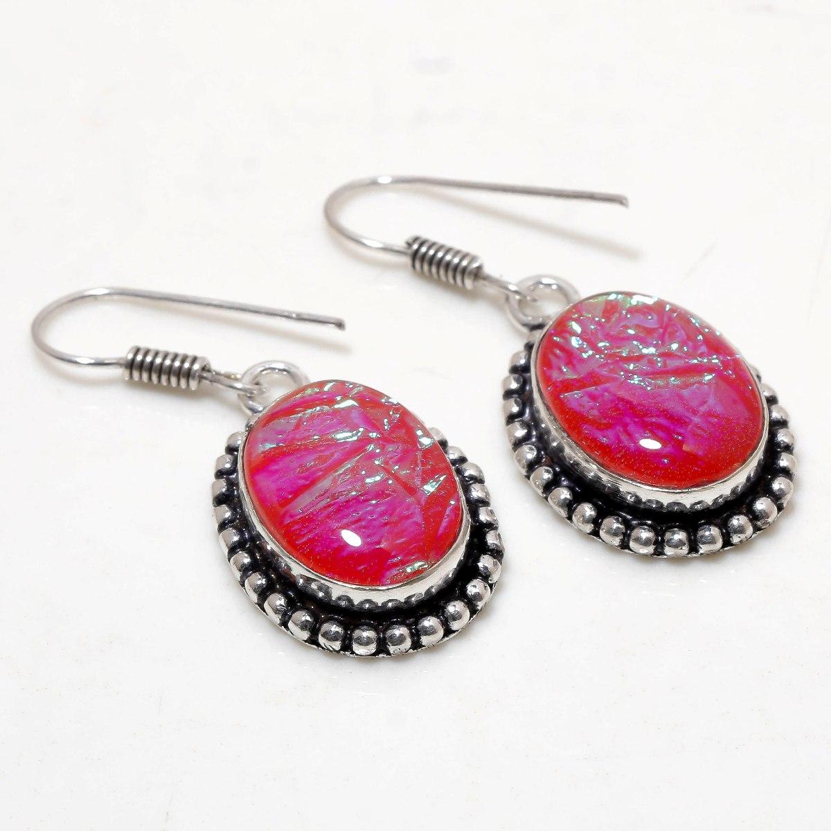 

Pink Australian Triplet Opal Ethnic Drop Dangle Jewelry Earrings 1.50 S3e63