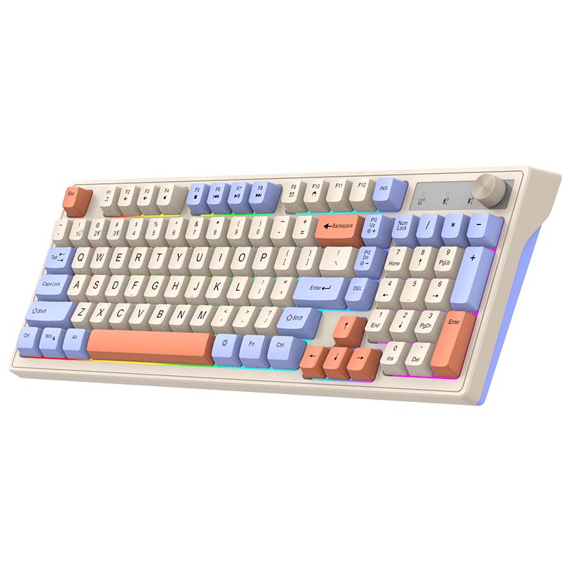 Dual Modes Mechanical Keyboard Dual Bluetooth 2.4G Gaming Wireless Keyboard RGB Glows Adjustable Volume Knob Keyboard For PC Laptop Tablet