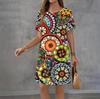 Abito estivo stampato in 3D alla moda, ampio, casual, a maniche corte, con scollo rotondo, mini abito