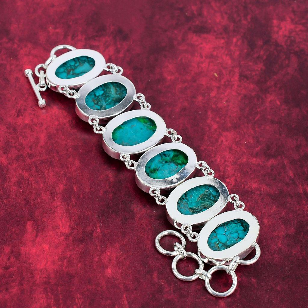Blue Turquoise Handmade Gemstone Bracelet, 925 Solid Sterling Silver Antique Jewelry Bracelet, For Engagement Gift