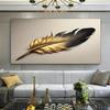 1pc Elegant Golden & Black Feather Canvas Wall Art - Frameless Modern Decor with Chic Gray Background, High-Quality Print for Li