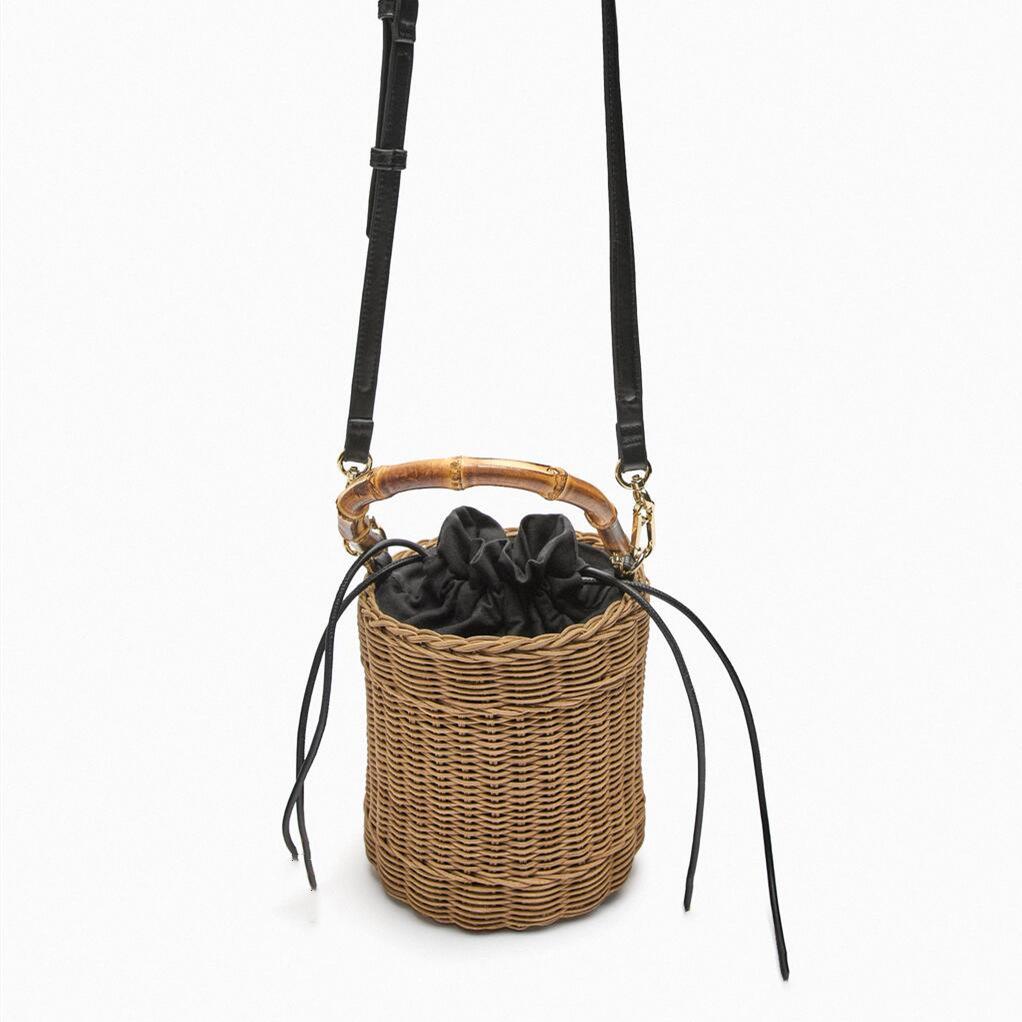 Bohemian Crossbody Bag with for Women Woven Straw Bucket Bags Female Rattan Wicker Bamboo Handle Beach Bags New