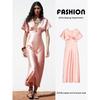 Za2025 Summer New Product Women's Clothes Plaid Silk Satin Texture Casual Short Sleeve Midi Skirt Dress 2330399 620