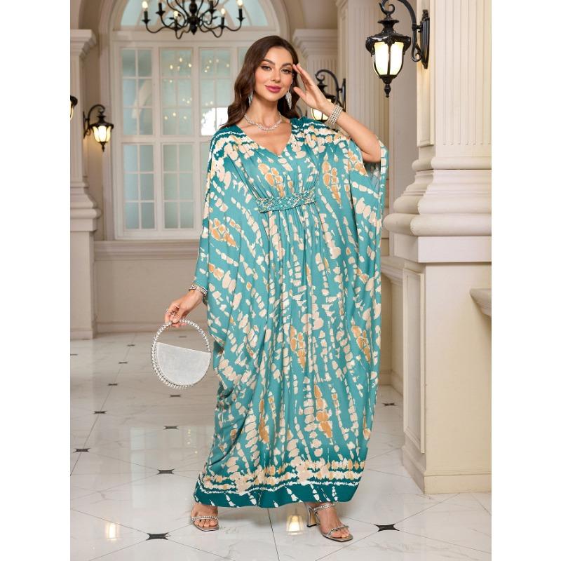 Vestidos casuales holgados con escote en V y manga larga con estampado geométrico de moda para mujer primavera otoño