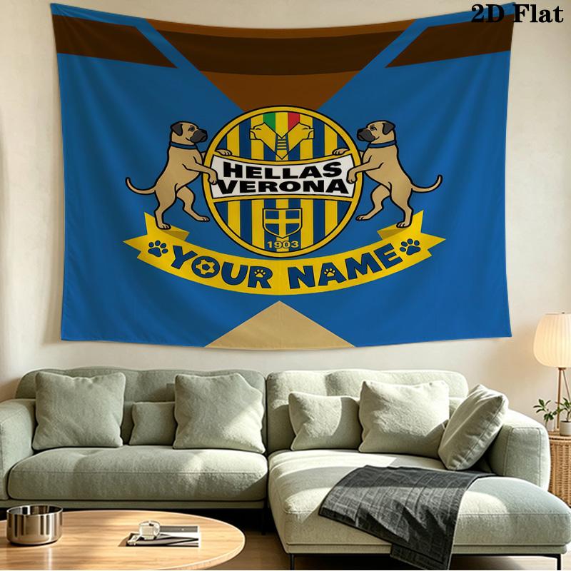 Custom Name Hellas Verona FC Printed Tapestry – Wall Hanging for Bedrooms, Dorms, and Home Decor