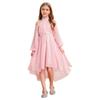 Children‘s High Waist Ruffled Dress Halter Off Shoulder Long Sleeve Irregular Hem Fake Diamond Embellished for Prom Wedding Party