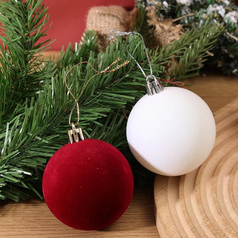 30Pcs Wine Red Velvet Christmas Balls Round Xmas Tree Ornaments Hanging Baubles Holiday Party Decor