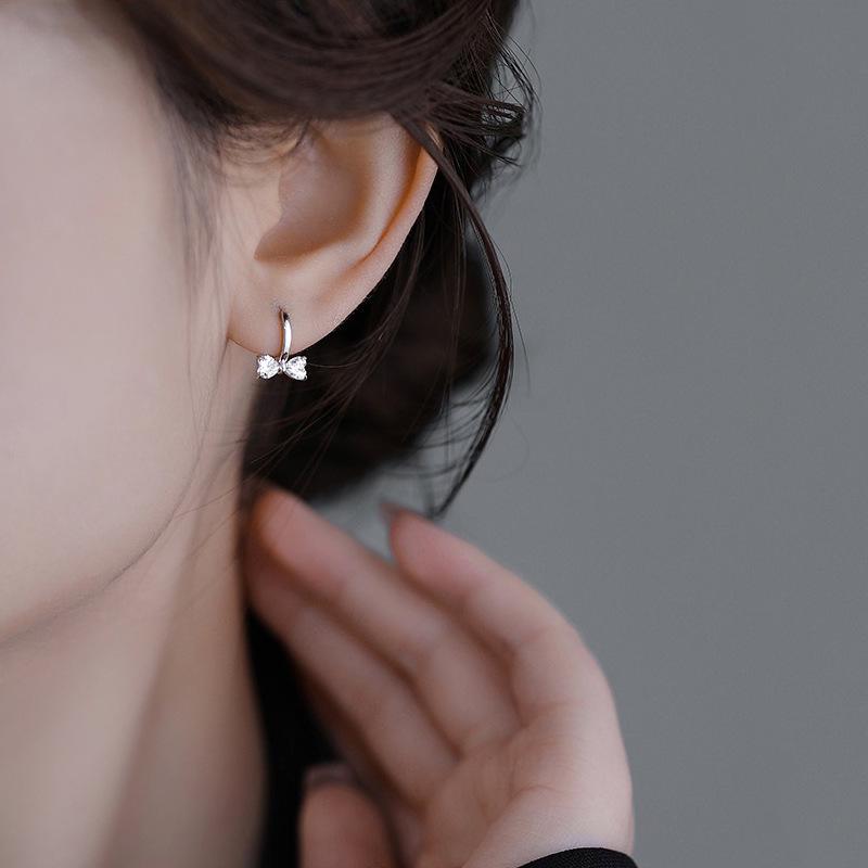 S925 Sterling Silver Bow Zirconia Earrings - Elegant Korean Style for Women
