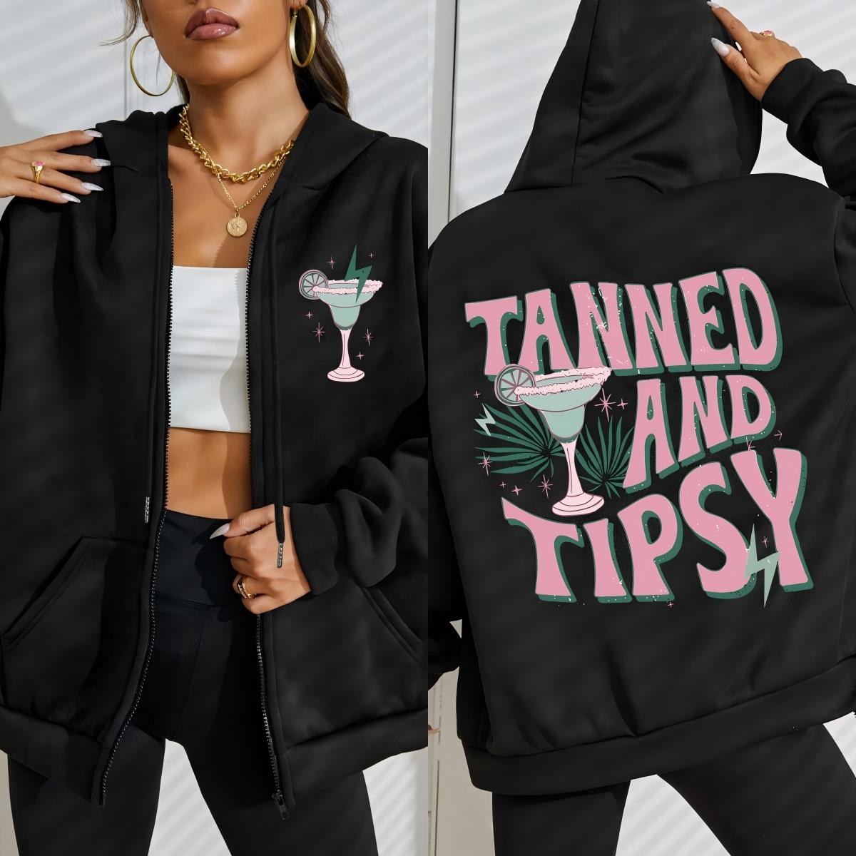 

Загорелая и навеселе Принт с узором Женская толстовка на молнии Осенняя флисовая одежда Удобная худи Оверсайз Спортивная одежда 3XL