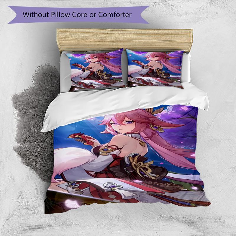 3pcs Genshin Impact characters7 pattern bedding set duvet cover set includes duvet cover &pillowcases, perfect all season bedroom decoration & gift