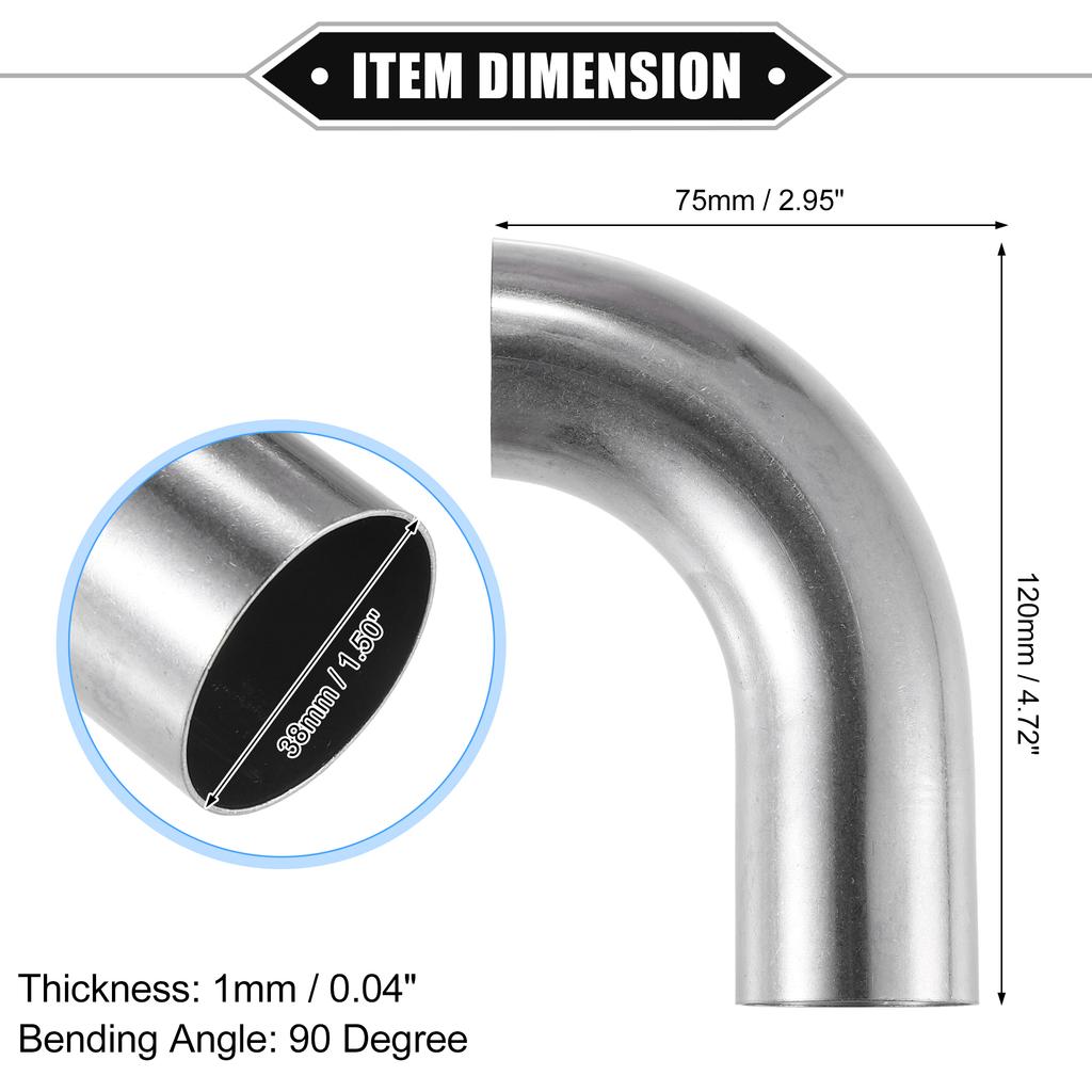 UXCELL 2 Stück 19mm 25mm 32mm 38mm 63mm 90° Bogen Winkelrohr Schlauchrohr DIY Auspuffrohr Lufteinlassrohr für Auto 304 Edelstahl