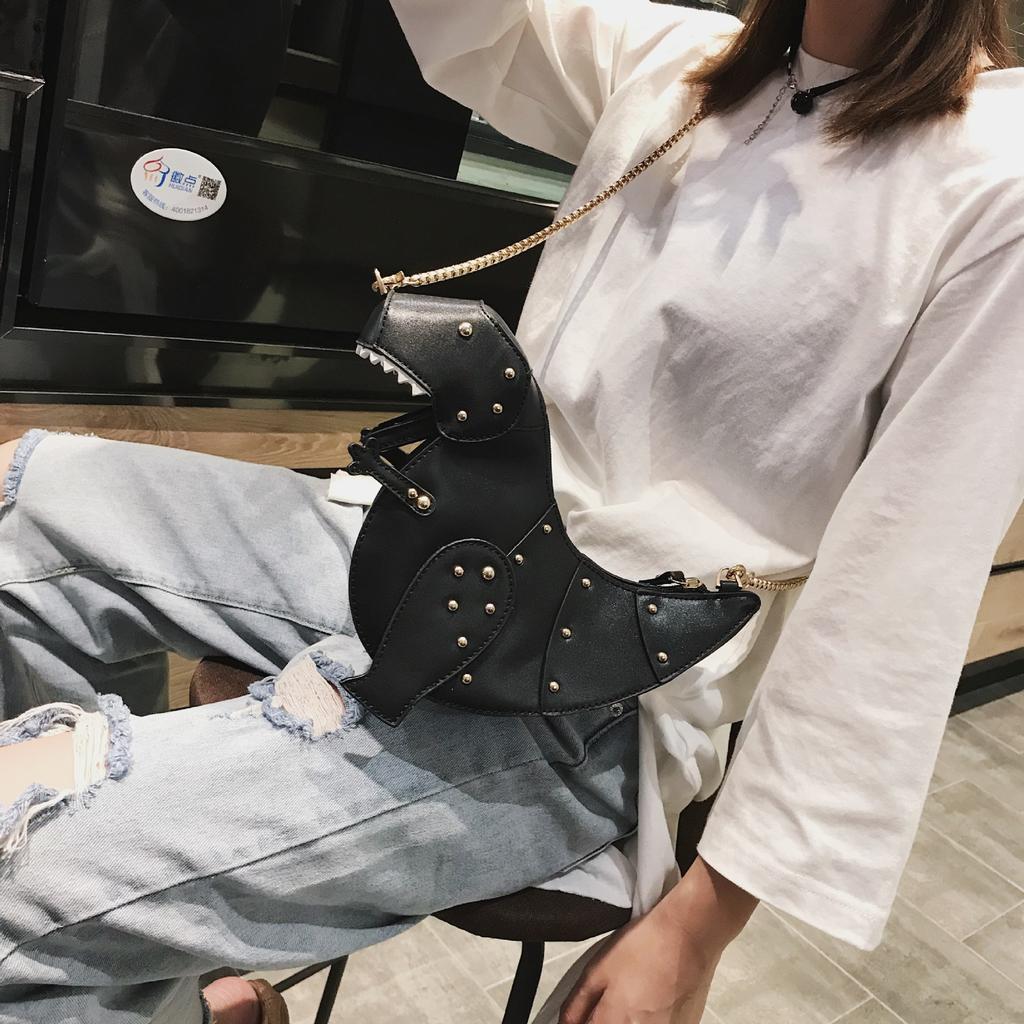 Personalized Bag Women's 2025 New Cartoon Cute Trendy Dinosaur Shape Rivet Decoration Shoulder Crossbody Creative Small Bag