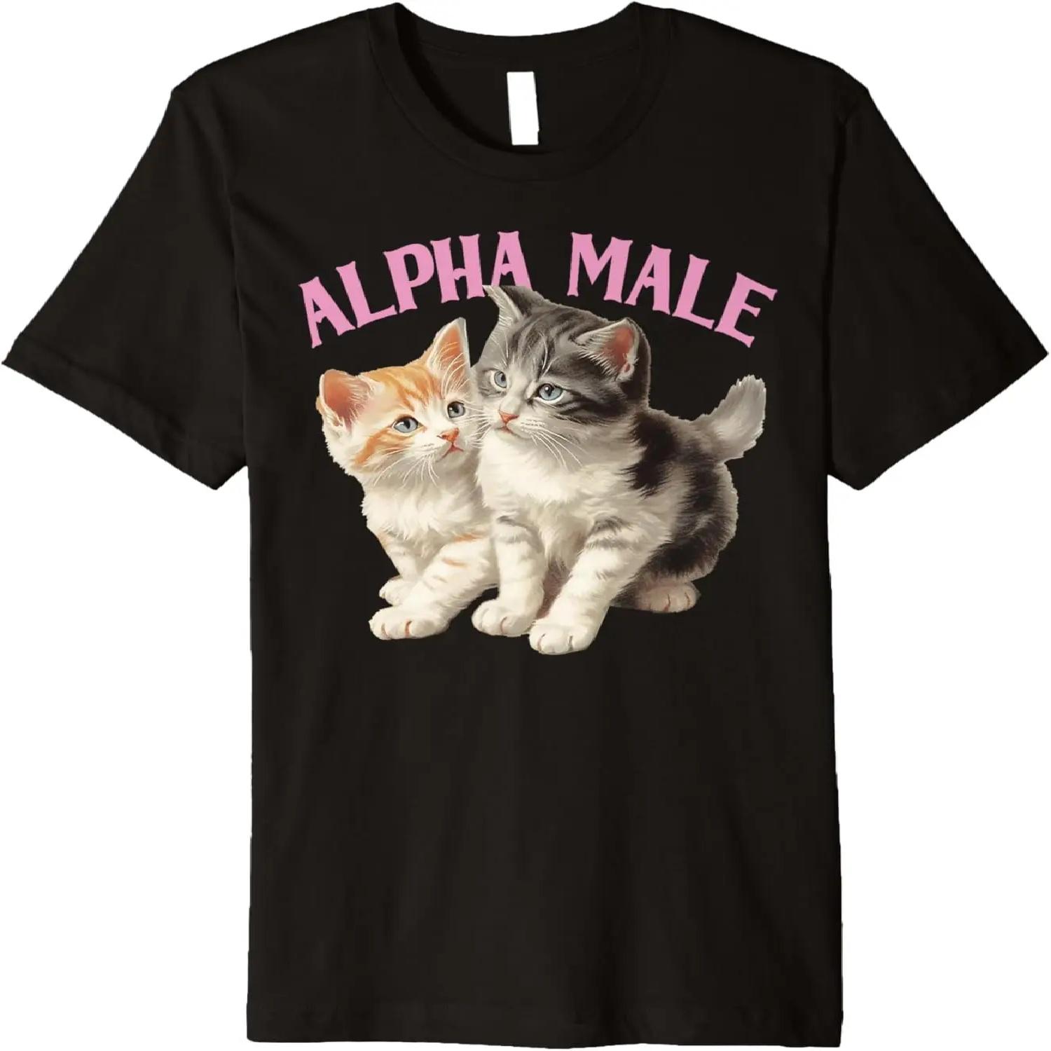 Alpha Cat Male Funny Kitten Ironic Weird Y2K Humor Kittens Premium T-Shirt XXXXXL чёрный