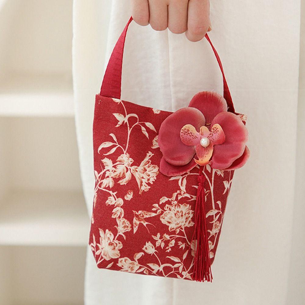 Flower Festive Sugar Bag Butterfly Orchid Flower Pendant Canvas Knot Wrist Bag  Festival