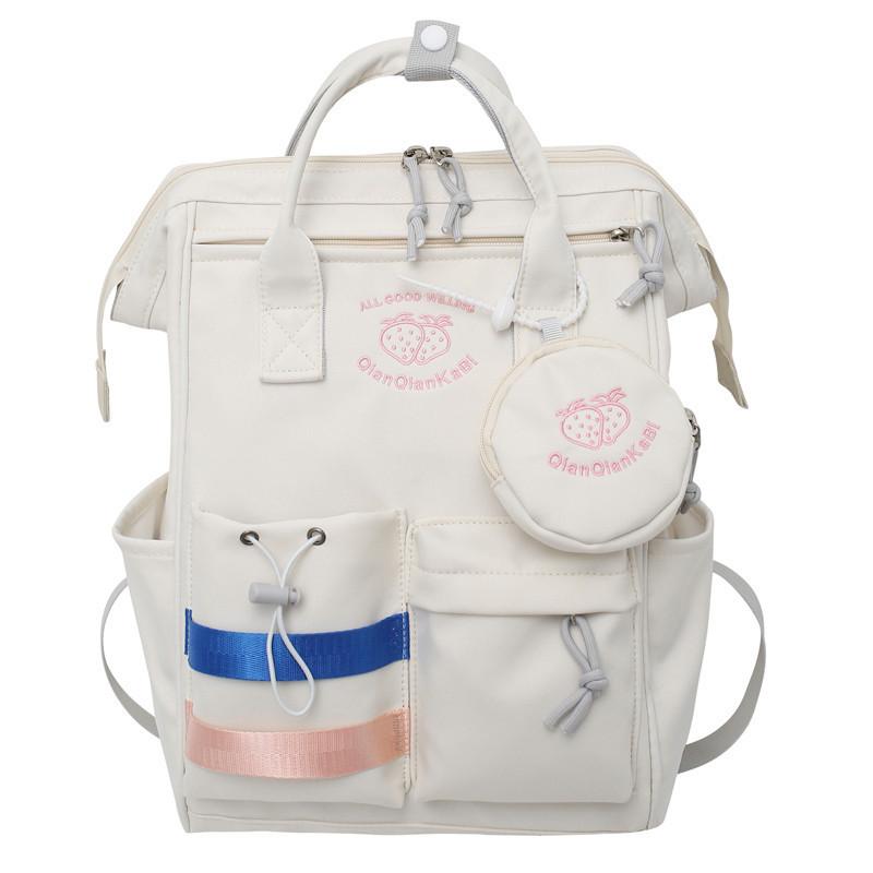 

And Letter Strawberry Pattern Casual Nylon Backpack For Girls School Travel Use