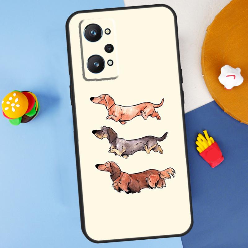 Cartoon Dachshund Dog For Realme 11 10 12 13 14 Pro Plus GT 5 6 6T GT7 Pro C61 C53 C51 C21Y C25S C55 C67 C75 Case