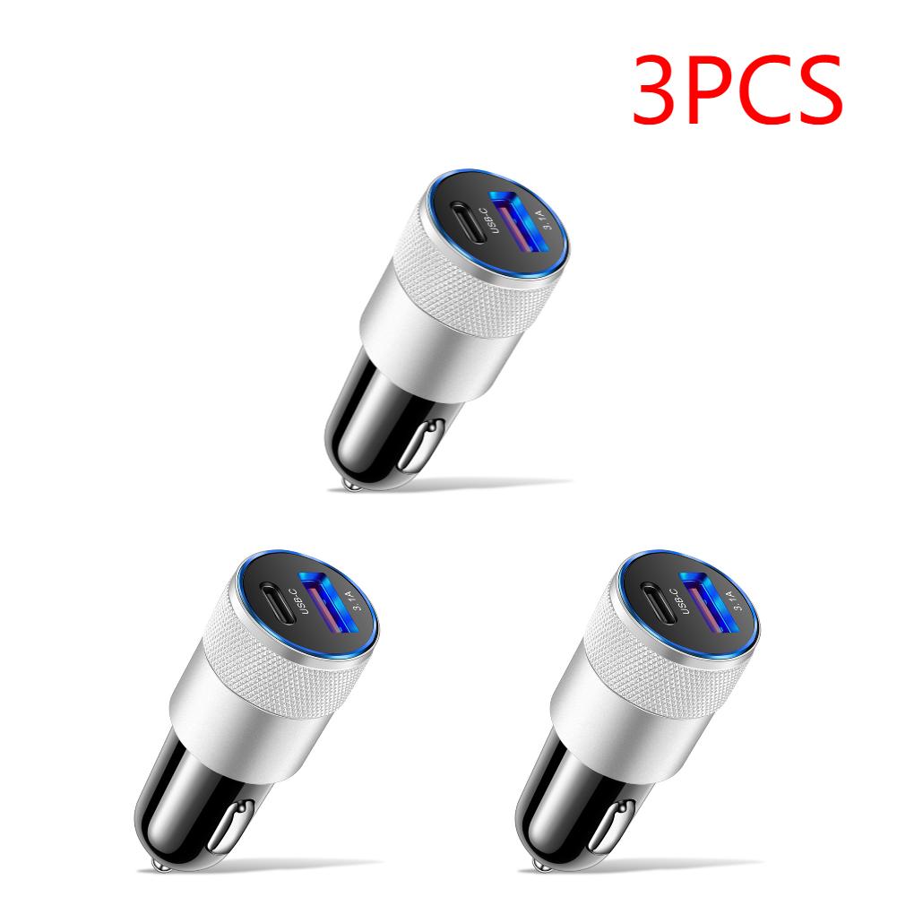 1-5Pcs 2 in 1 Mini USB Car Charger Type C 12V 3.1A 15W PD Cigar Jack Fast Charging Adapter for Mobile Phone Car Power Bank