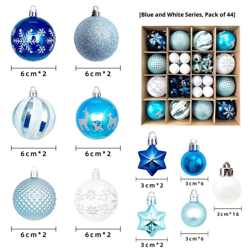 Xmas Tree Ornaments 42/44 Pcs Holiday Decor PVC Glossy Ball Set Christmas Decorations