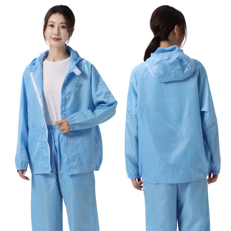 Men's Dustproof Antistatic Hooded Work Suit for Spray Paint - White/Blue