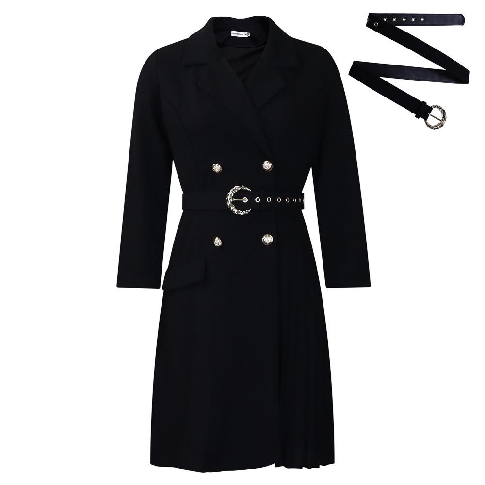 Mode High Waist Plissiertes Midi-Kleid Damen Büro Business Casual Gespleißtes Slim Fit Blazerkleid