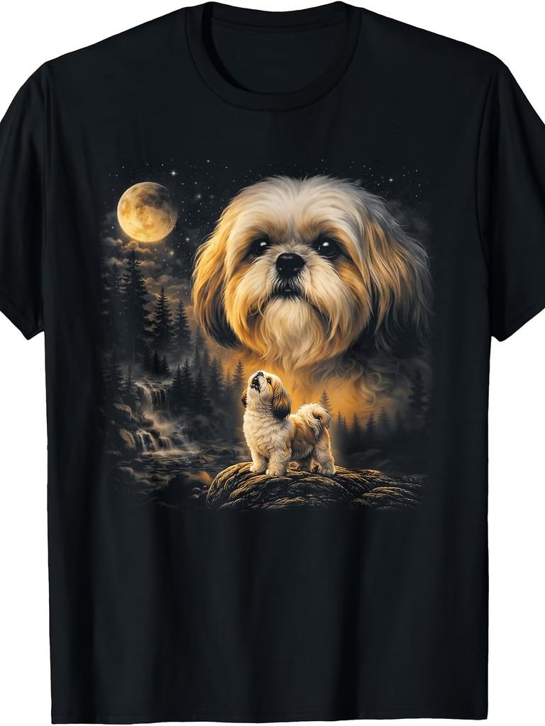 Maglietta Shih Tzu Anni '90 Vintage che Ulula alla Luna - Maglietta Grafica Cane Divertente Retrò c