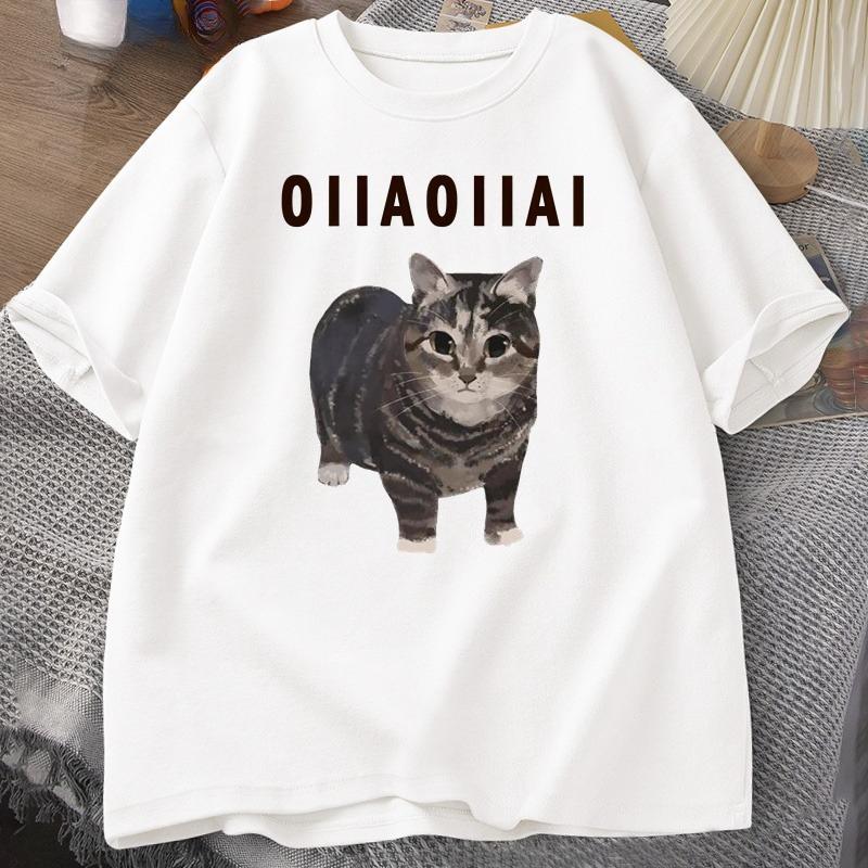 Spinning Cat Meme Oiiai Unisex Tshirt Summer Short Sleeve Tee Cotton Graphic Top Casual T Shirts Round Collar ShortSleeve Tshirt