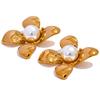 Yhpup Elegant Imitation Pearls Stainless Steel Flower Big Stud Earrings Women Golden Rust Proof Trendy Jewelry Party Gift