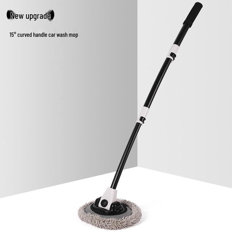 Retractable Car Wash Mop with Three-Section Rod & Chenille Brush - Curved Handle Waxing Tool Set