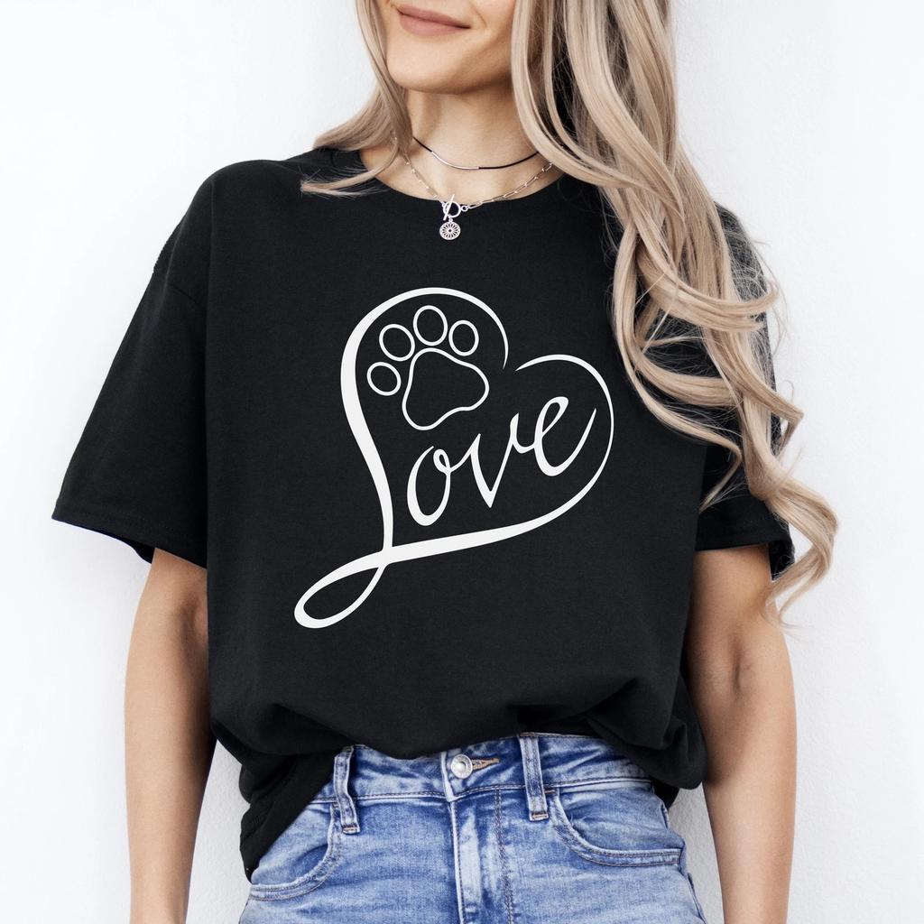 Love Dog T-Shirt Gift Dog Mom Paw Heart Unisex Tee Black Navy Dark Heather