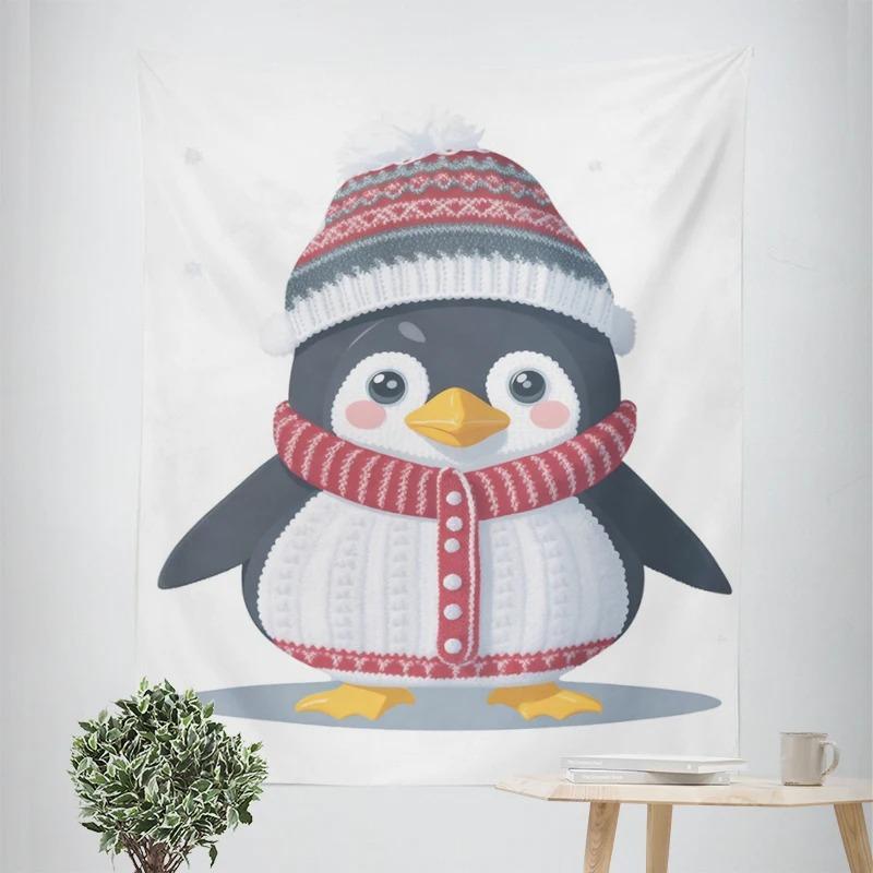New Year Christmas Theme Santa Claus Penguin Pattern Living Room Bedroom Decorative Tapestry