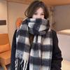 Knitted Scarf Winter New Fashion Versatile Korean Version Round Neck Velvet Thick Black and White Plaid Cold and Warm