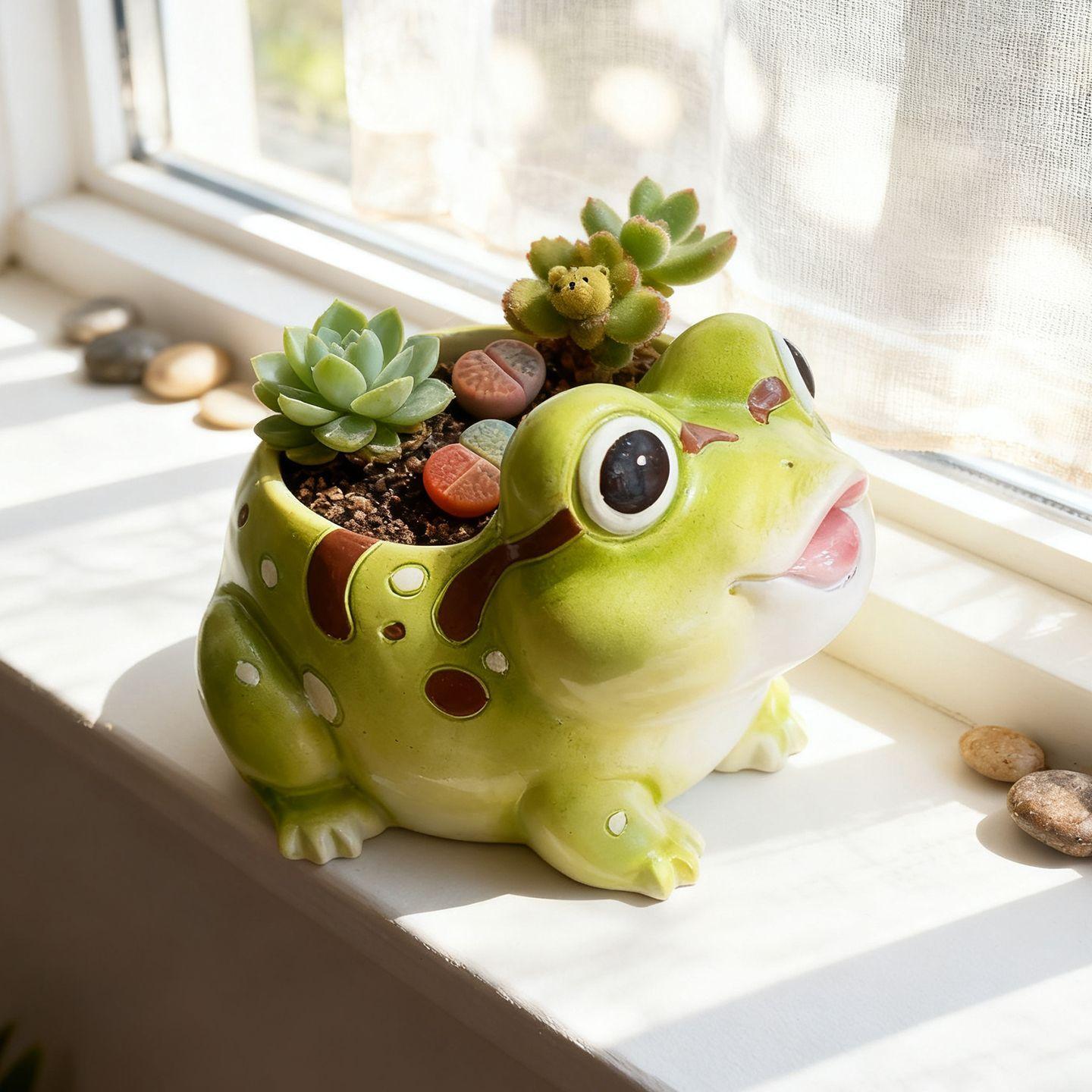 

Cute Cartoon Frog Flower Pot Succulent Plant Decorative Planters Device Creative Personality Desktop Potted Plant Ornament