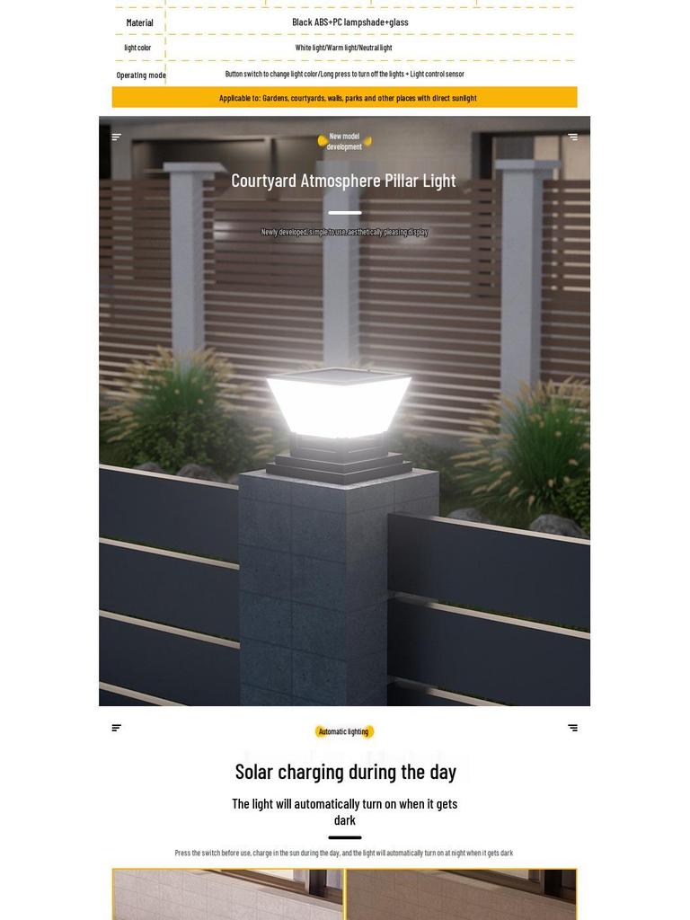 Luzes Solares Modernas para Poste de Jardim - Lâmpadas de Pilar Externas à Prova de Chuva para Vila, Cerca, Pátio ou Entradas de Portão