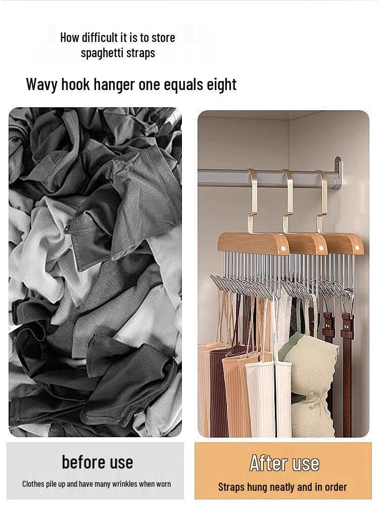 Multi-functional Solid Wood Hanging Rack with Plastic Hooks for Underwear and Vests
