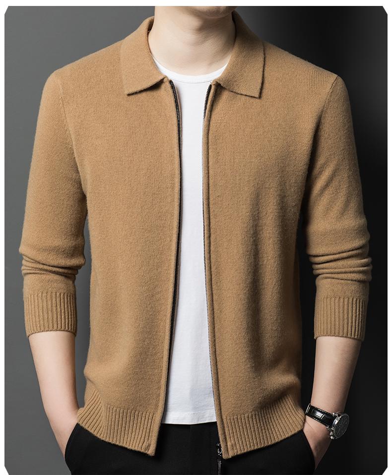 Men's Plus Size Trendy Turn-Down Collar Wool Cardigan Jacket – Casual Knitwear Fleece for Autumn/Winter