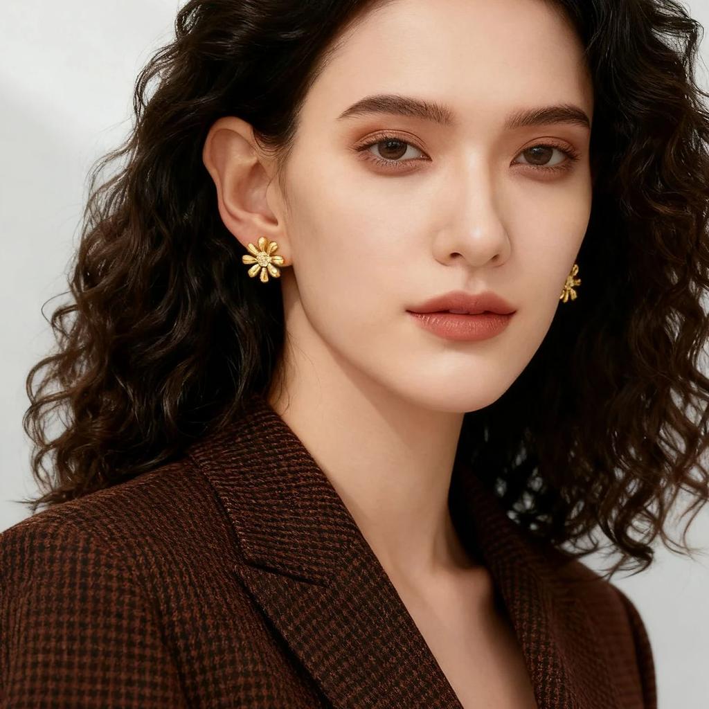 Teamer Small Flower Gold Color Stud Earrings For Women Girls Stainless Steel Fashion Earrings Daily Lucky Jewelry Gift 2026 New