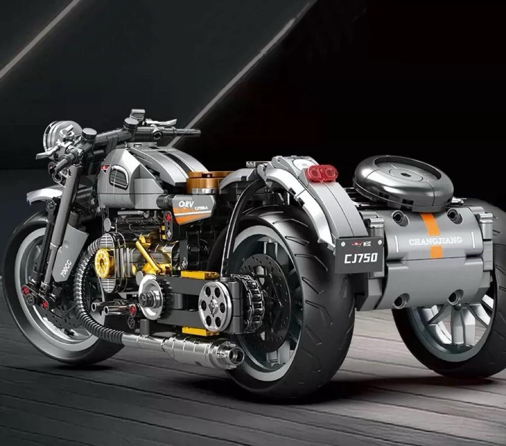 Seitenwagen-Motorrad Bausteine, Technic Retro Dreirad Modell, DIY Montage Steine, STEM Spielzeug für Sammler
