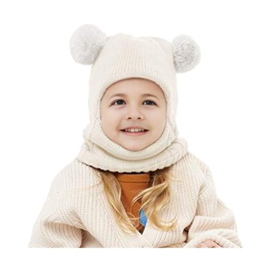 

Детская шапка с двойным меховым помпоном, детская зимняя шапка, дышащая термошапка для улицы, для школы, с утолщенной бархатной подкладкой, головной убор