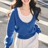 Blue Fake Two Piece Knit Top Women Autumn Winter Beautiful Sweater