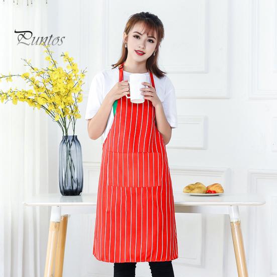 Oil-proof Chef Apron Waterproof Cleaning Bib Stripe Design Adjustable Polyester Cotten with Tool Pockets Wear-resistant for Men Women Oil Stain
