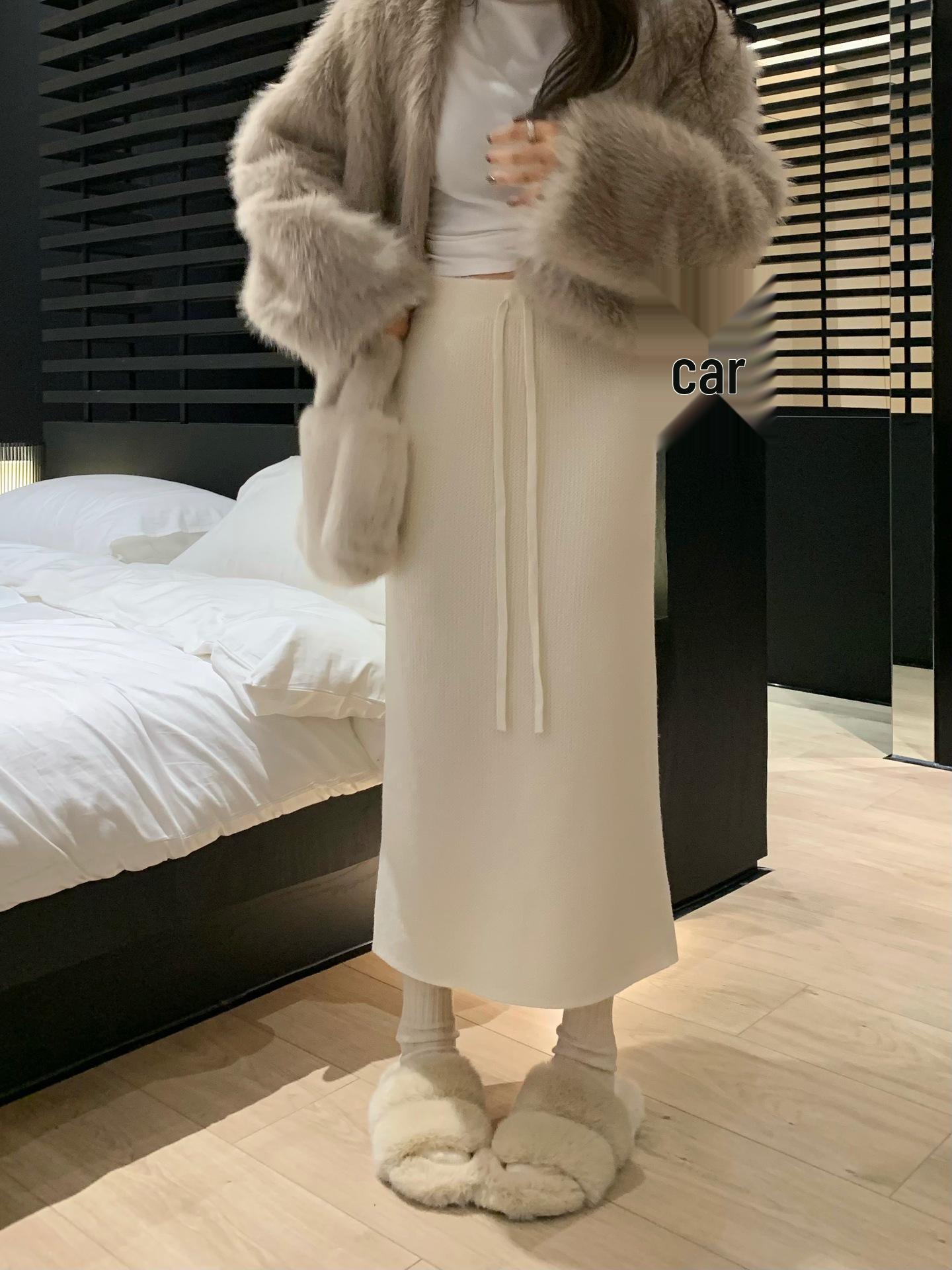 Women s High-Waist Fleece Knit Midi Skirt, Autumn/Winter 2025 Style: Thick, Loose, Drawstring, Straight Fit M