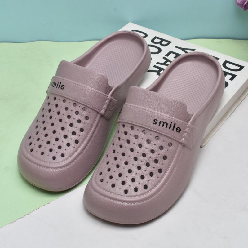 Damen Sommer Loch-Zehen Strand Pantoffeln: Leicht, Hohlkonstruktion, Flacher Boden.